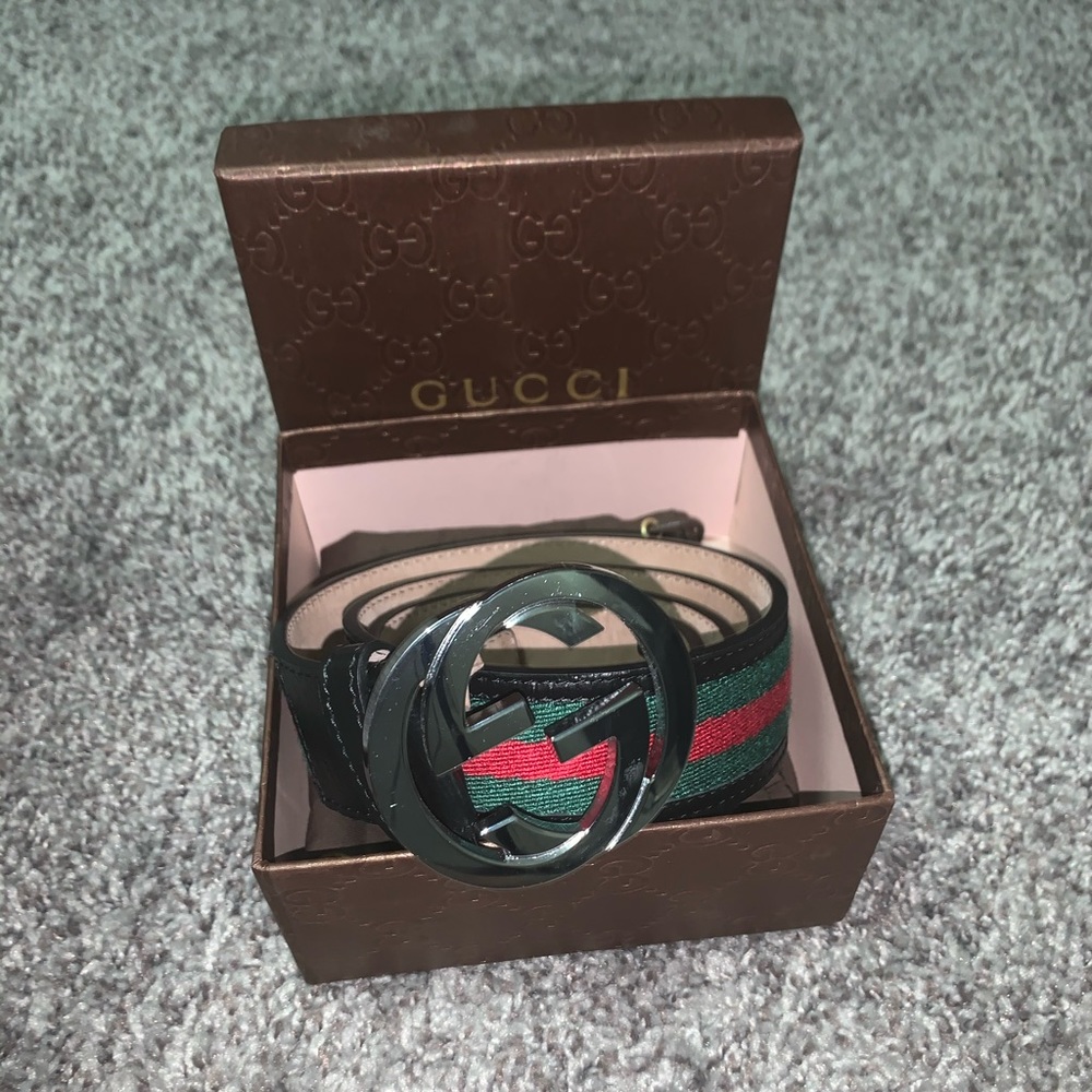 Gucci Red/Green Leather Belt 44”